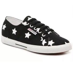 NWOT Superga Black Canvas Low-Tops with White Stars